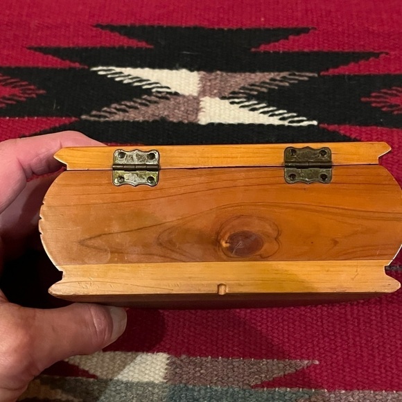 VTG Small Cedar Wood Half Moon Hinged Lid Trinket Jewelry Box - Picture 7 of 11